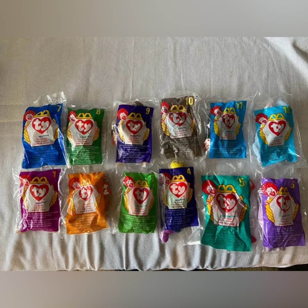 McDonalds TY Teenie Beanie Babies Happy Meal Toys 1998 Complete Set Of 12 Sealed
